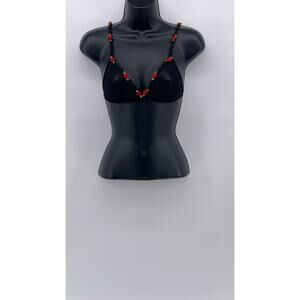 UNBRANDED Women's Black Mesh 3D Rose Floral Trim V-Neck Bralette SZ S